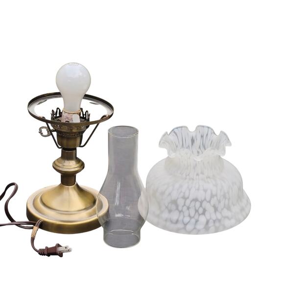 Vintage Table Lamp Brass Base Frosted Glass Shade  15" - Picture 4 of 10